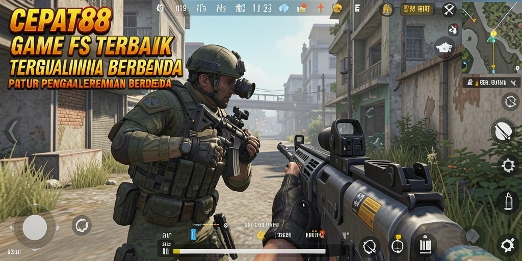 Tampilan gameplay CEPAT88 yang mendebarkan dari perspektif FPS.