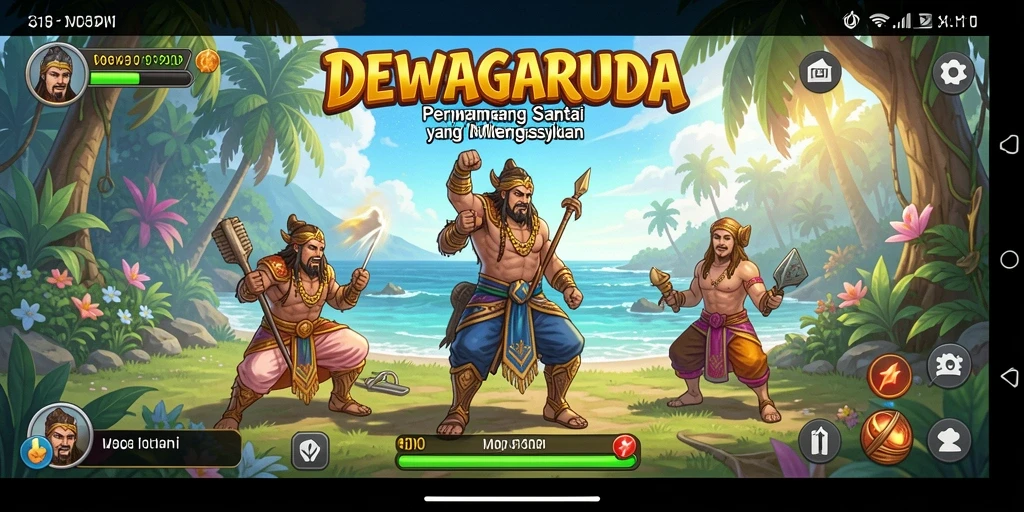 Screenshot gameplay DEWAGARUDA menampilkan level seru dan berwarna.