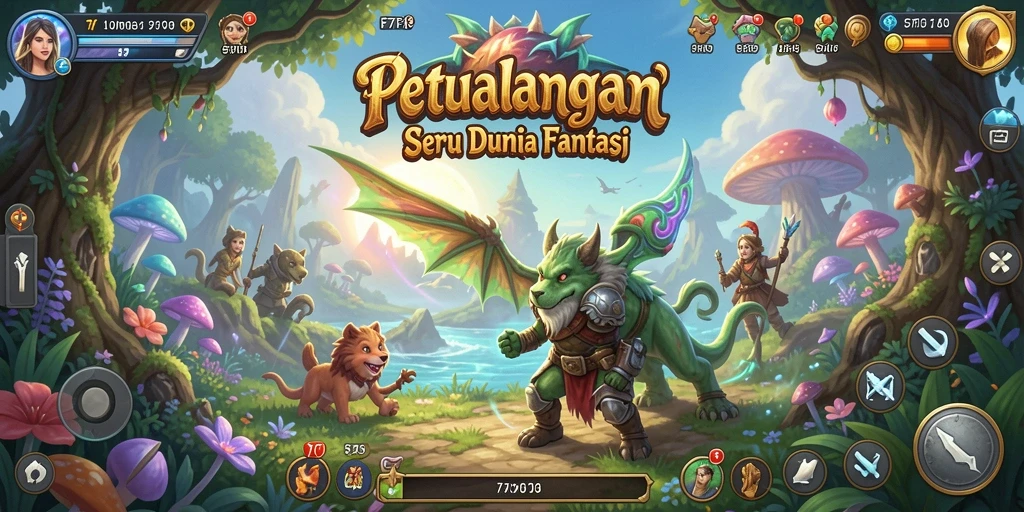 Screenshot F7F7 menunjukkan aksi petualangan epik dengan lingkungan yang menawan.