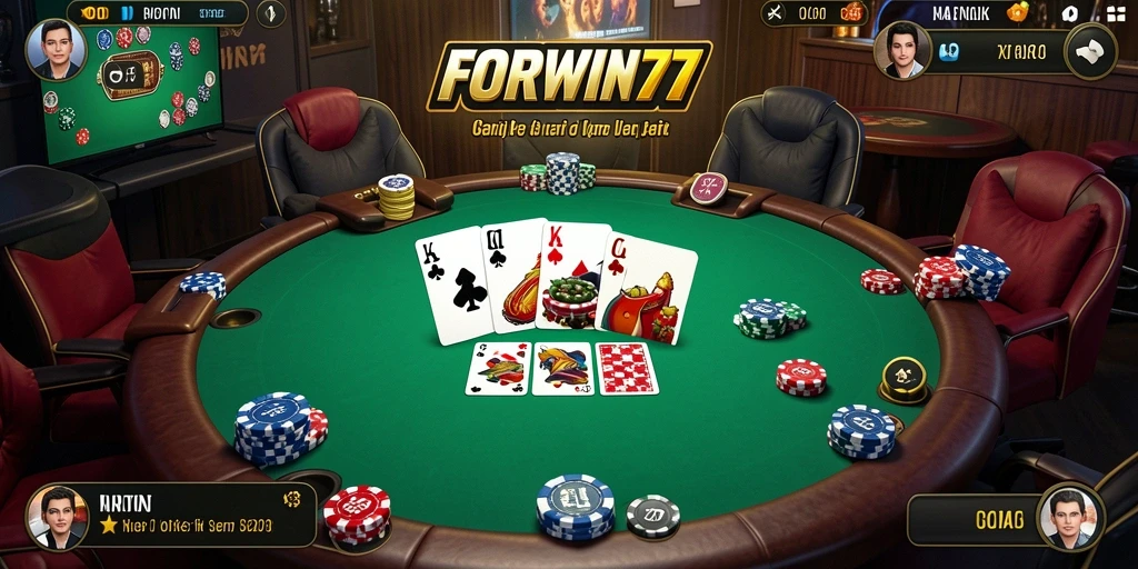 Tampilan gameplay menarik dari FORWIN77 dengan pemain poker yang berkompetisi.
