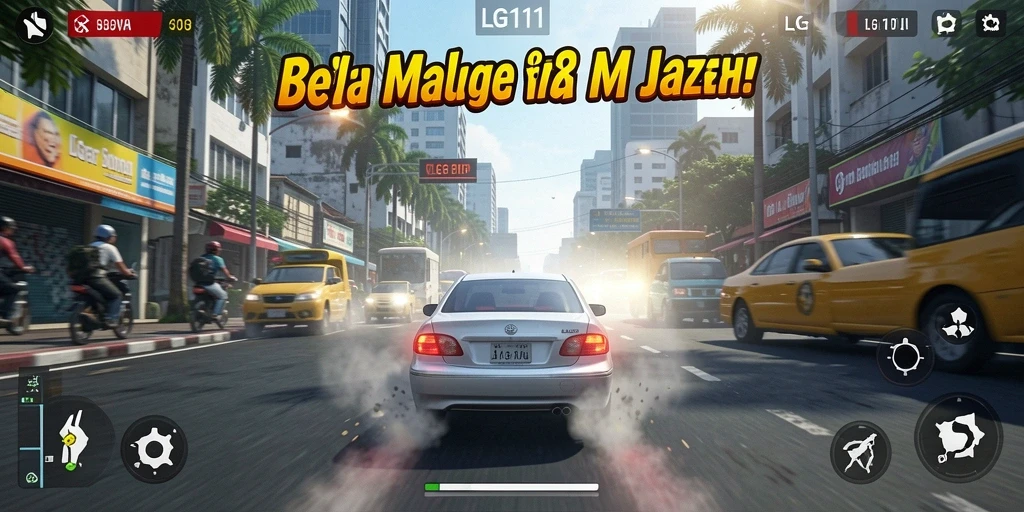Screenshot LG111 menunjukkan aksi balap yang mendebarkan di jalanan.