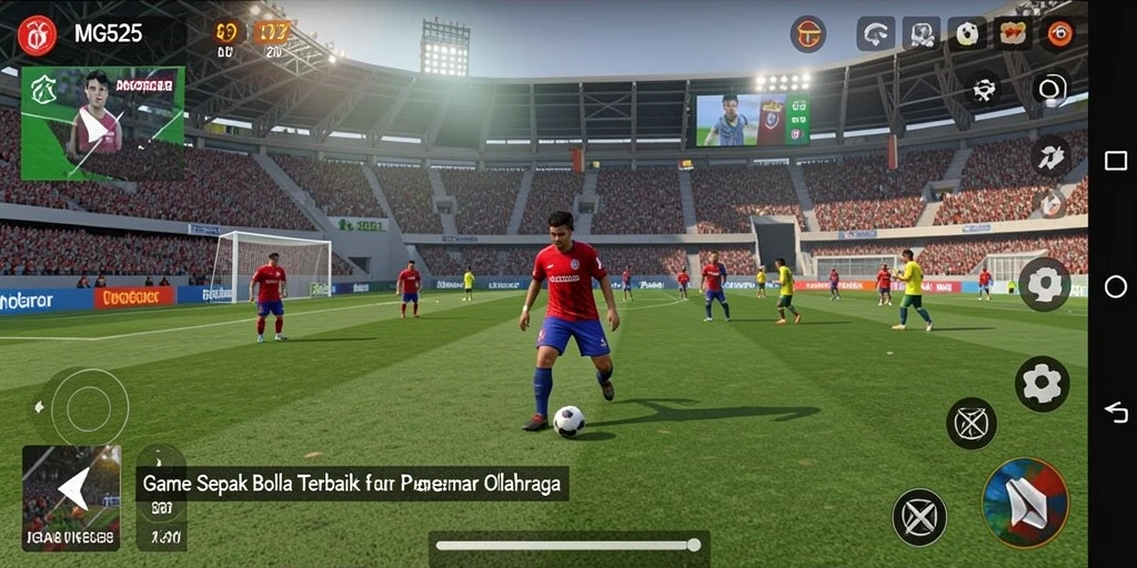 Tampilan gameplay MG525 dengan aksi sepak bola yang mendebarkan.