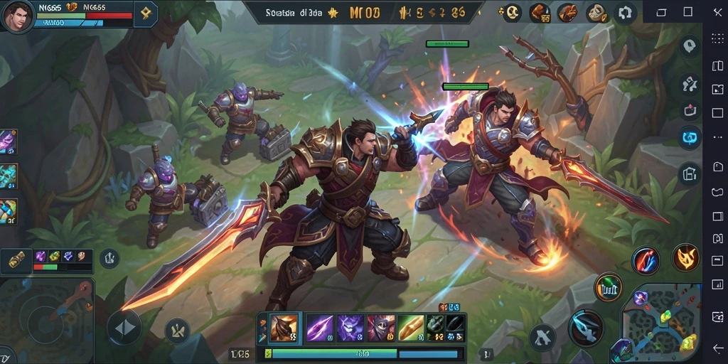 Screenshot gameplay MOBA NK666 yang menampilkan aksi seru di arena.