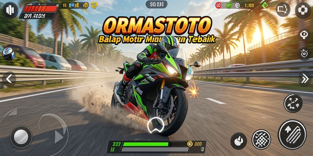 Tampilan gameplay seru dari ORMASTOTO saat balap motor.