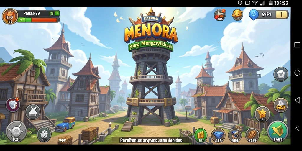 Tangkapan layar dari gameplay menara pertahanan yang intens.