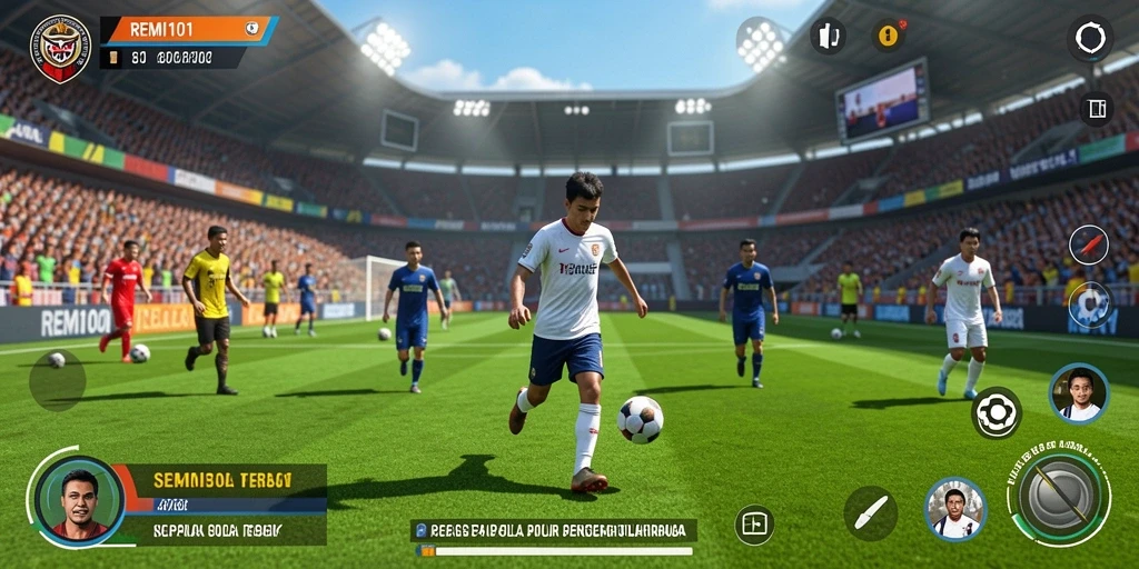 Tampilan gameplay REMI101 dengan grafis sepak bola menawan.