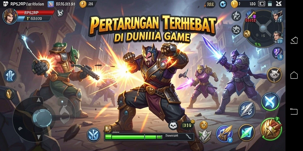 Tangkapan layar utama RP62RP menunjukkan pertarungan epik dengan karakter yang tampak berani.