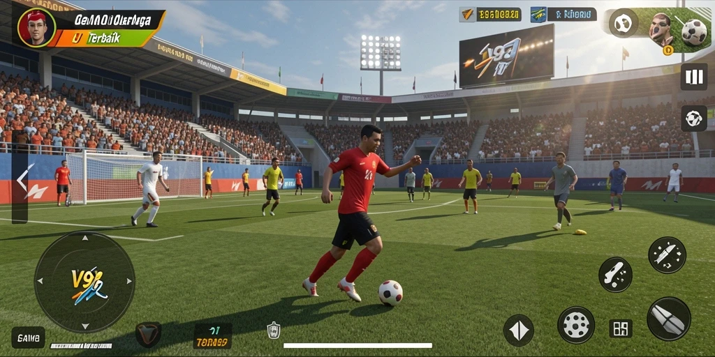 Tampilan gameplay V98 dengan aksi olahraga yang mendebarkan.